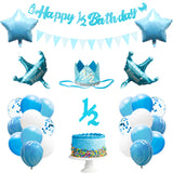 OSNIE Half Year Birthday Decorations Kit - Happy 1/2 Birthday Banner, Triangle Flag Banner, Party Hat, Cake topper, Foil Latex Balloons for 6 Months Birthday Party Baby Shower Decorations (Blue)