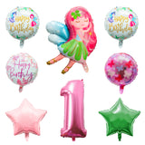 OSNIE Fairy Balloons Party Decorations for 1st Birthday, 8 Pcs Giant Fairy Star Round Shaped Number One Foil Mylar Helium Balloons, Fairy Princess Party Decorations Supplies Baby Shower for Baby Girls