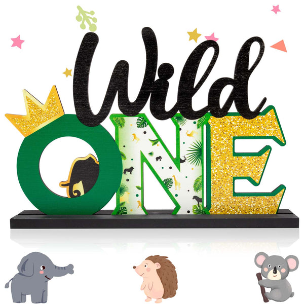 OSNIE Wild One Letter Sign Wooden Table Centerpieces Plaques Tropical Safari Jungle Animal Party Decorations Supplies for Wild One First Birthday Milestone Baby Shower Decor Cake Smash Photo Props