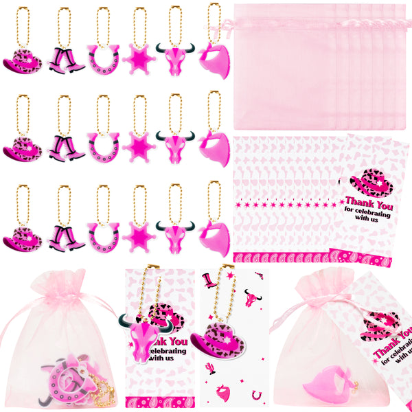 OSNIE 24 Sets Cowgirl Bachelorette Party Favors - Thank You Kraft Tags Acrylic Keychains Organza Bag Last Disco Lets Go Girls Party Supplies for Birthday Bachelor Party Bridal Baby Shower Return Gifts