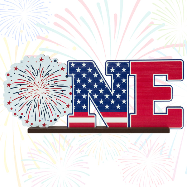 OSNIE Independence Day Little Firecracker ONE Letter Sign Wooden Table Centerpieces for Baby Boys Girls 4th of July First Birthday Party Decorations Supplies for Milestone Baby Shower Cake Smash Props