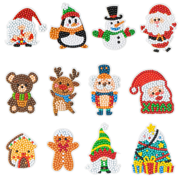 OSNIE 12Pcs Christmas 5D DIY Diamond Painting Kit for Kids Adults Beginners Santa Claus Christmas Tree Gingerbread Snowman Penguin Reindeer Gnome Mosaic Stickers Paint by Numbers Art Craft Gift Set