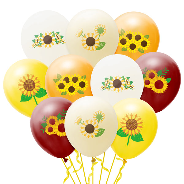 OSNIE 50Pcs Sunflower Latex Balloons with Ribbons, 12 Inch Assorted Colors Sun Flower Themed Balloons Decorations Supplies Kit for Spring Summer Themed Party Baby Shower Birthday Wedding Bridal Shower