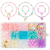 OSNIE Unicorn DIY Bead Jewelry Making Kit for Kids Girls with Unicorn Rainbow Heart Bow-Knot Lollipop Crown Key Charms Beads for Bracelets Rings Necklaces Creativity Beading Kits Art Craft, 400Pcs+