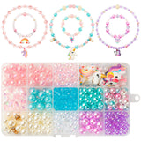 OSNIE Unicorn DIY Bead Jewelry Making Kit for Kids Girls with Unicorn Rainbow Heart Bow-Knot Lollipop Crown Key Charms Beads for Bracelets Rings Necklaces Creativity Beading Kits Art Craft, 400Pcs+