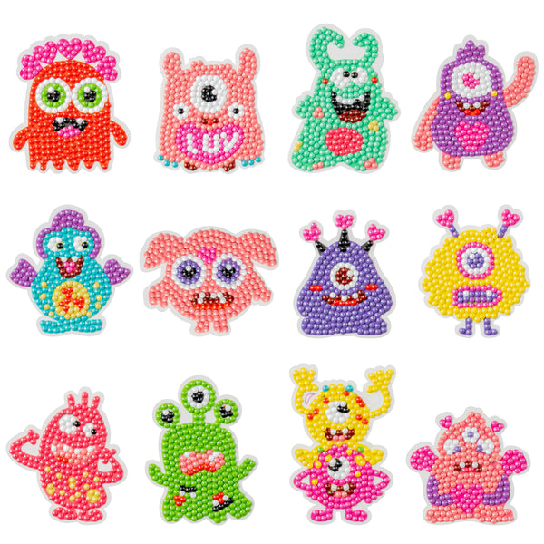 OSNIE 12 Pcs Valentines Day Monster 5D Diamond Painting Stickers Kit Resin Rhinestone DIY Handmade Paint by Numbers Mosaic Stickers Art Crafts for Monster Themed Party Favors for Kids Adult Beginners