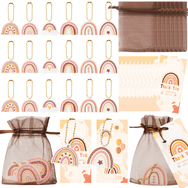 OSNIE Boho Rainbow Party Favors Include Acrylic Keychains Organza Bags Thank You Kraft Tags Bohemian Hippie Party Supplies for School Rewards Birthday Bridal Wedding Baby Shower Return Gifts, 24 Sets