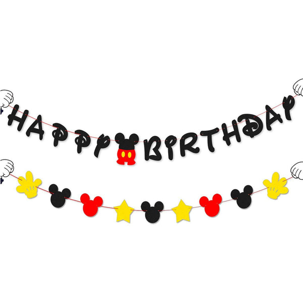 OSNIE Mickey Happy Birthday Banner and Garland, Colorful Red Black Yellow Banner Mickey Theme Party Decoration for Kids Birthday Baby Shower Photo Booth Props Wall Decoration