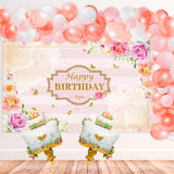 OSNIE 74Pcs Floral Theme Birthday Decoration Supplies Kit , Rose Gold Pink Balloon Arch Garland Happy Birthday Backdrop Banner Cake-shaped Foil Balloons for Birthday Bridal Shower Baby Shower Tea Party