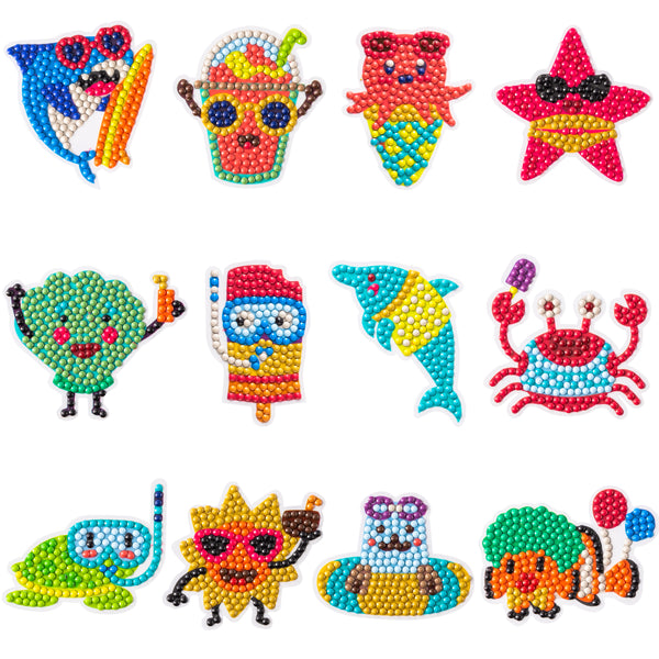 OSNIE 12Pcs Summer Beach 5D DIY Diamond Painting Kits for Kids Adult Beginners Under the Sea Ocean Animals Resin Rhinestone Diamond Mosaic Stickers Handmade Digital Paint by Numbers Art Craft Gift Set