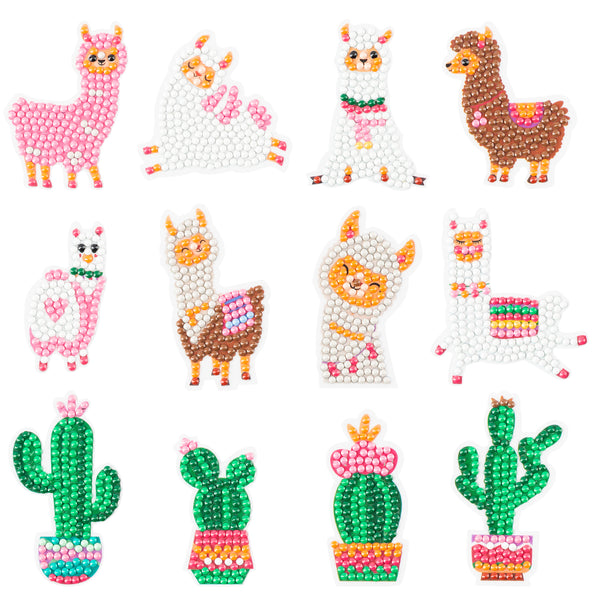 OSNIE 12 Pcs Llama Cactus 5D DIY Diamond Painting Kits for Kids and Adult Beginners, Creative Resin Rhinestone Diamonds Mosaic Stickers, Handmade Digital Paint by Numbers Art Craft Gifts Set