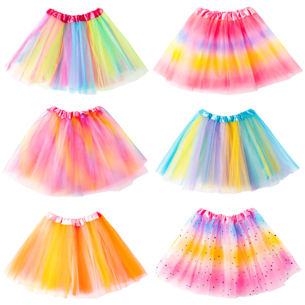 OSNIE 6Pcs Rainbow Ballet Tutu Skirts for Toddler Girls 2-3Layers Multicolor Princess Pretend Dress Up Accessories Princess Party Supplies Birthday Outfit Halloween Christmas Costume Photo Shoot Prop