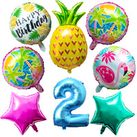 OSNIE Hawaiian Balloons Party Decorations for 2nd Birthday, 8 Pcs Giant Foil Mylar Balloons Pineapple Flamingo Palm Tree Leaves Tiki Summer Beach Pool Aloha Tropical Luau Party Decorations Supplies