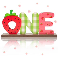 OSNIE Strawberry One Letter Sign Table Centerpieces Berry Sweet One Birthday Party Decorations for Baby Girls Summer Fruit Strawberry Theme 1st Birthday Milestone Baby Shower Cake Smash Photo Props