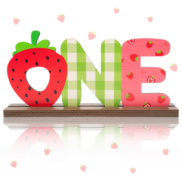 OSNIE Strawberry One Letter Sign Table Centerpieces Berry Sweet One Birthday Party Decorations for Baby Girls Summer Fruit Strawberry Theme 1st Birthday Milestone Baby Shower Cake Smash Photo Props