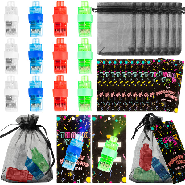 OSNIE Glow in the Dark Party Favors Include Finger Lights Organza Gift Bags Thank You Tags Light Up Bright Party Supplies Goodie Bags Stuffers Reward Return Gift Toys for Kids Birthday Party, 24 Sets