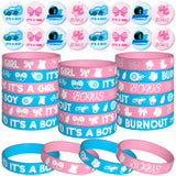 OSNIE 48 Pcs Burnouts or Bows Gender Reveal Party Favors Set Include Blue and Pink Bracelets Rubber Wristbands Metal Badge Button Pins for Boys Girls Baby Shower Gender Reveal Party Supplies