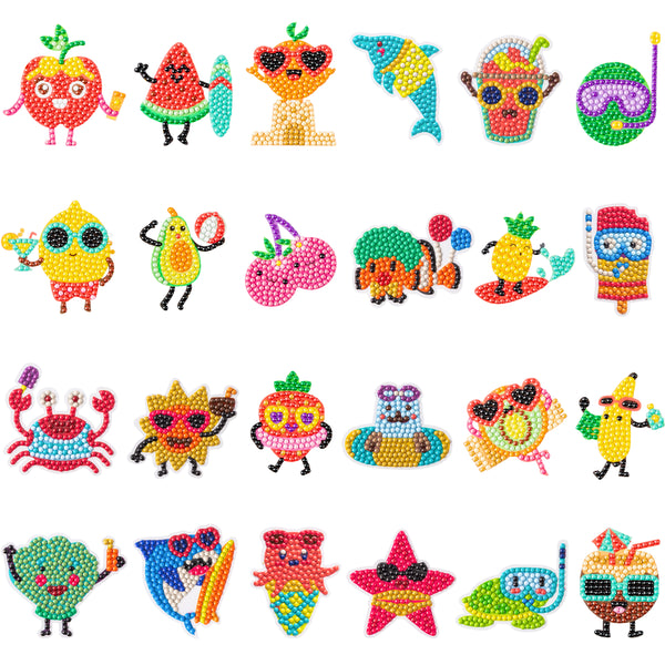 OSNIE 24Pcs Summer 5D DIY Diamond Painting Kits for Kids Adult Beginners Fruit Under The Sea Ocean Animals Resin Rhinestone Diamond Mosaic Stickers Handmade Digital Paint by Numbers Art Craft Gift Set