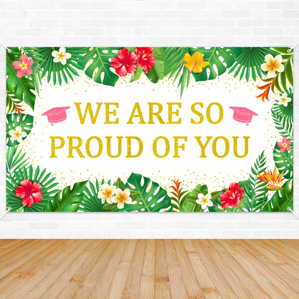 OSNIE We Are So Proud of You Congrats Graduation Party Backdrop Tropical Aloha 2023 GRAD Photography Summer Hawaiian Background Banner for College Prom Graduation Party Decoration Supplies Photo Props