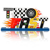 OSNIE Two Fast Wooden Table Centerpieces Let’s Go Racing Party Decoration Race Car Checkered Theme 2nd Birthday Milestone Baby Shower Table Topper Cake Smash Photo Props for Boys Two Year Old Birthday