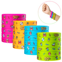 OSNIE 24 Pcs 1990s Themed Party Favors Silicone Bracelets Non-Toxic Hypoallergenic 90s Lightweight Stretch Rubber Wristbands for I Love 90s Back To The 90s Party Supplies Gift for Men Women Guests