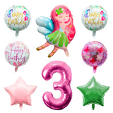 OSNIE Fairy Balloons Party Decorations for 3rd Birthday, 8 Pcs Giant Fairy Star Round Shaped Number Three Foil Mylar Helium Balloons, Fairy Princess Party Decorations Supplies Baby Shower for Baby Girls