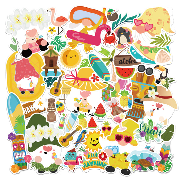 OSNIE 130 Pieces Hawaii Gnome Stickers Décor Summer Aloha Hawaiian Removable Window Stickers Decals for Home Birthday Anniversary Party Supplies Classroom Rewards Tropical Luau Party Décor, 16 Sheets