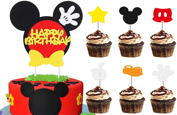 OSNIE 25Pcs Mickey Birthday Cake Toppers, Mickey Birthday Party Supplies Inspired Cake Decoration for Mickey Themed Birthday Party Favors for Toddlers Baby Boys and Girls