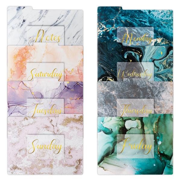 OSNIE 8Pcs Marble Decorative File Folders Set Letter Size with 1/3 Cut Tabs Gold foil Font Days of The Week Monday to Sunday Note Assorted Color Folders for School Office Supplies (11.6" x 8.9")