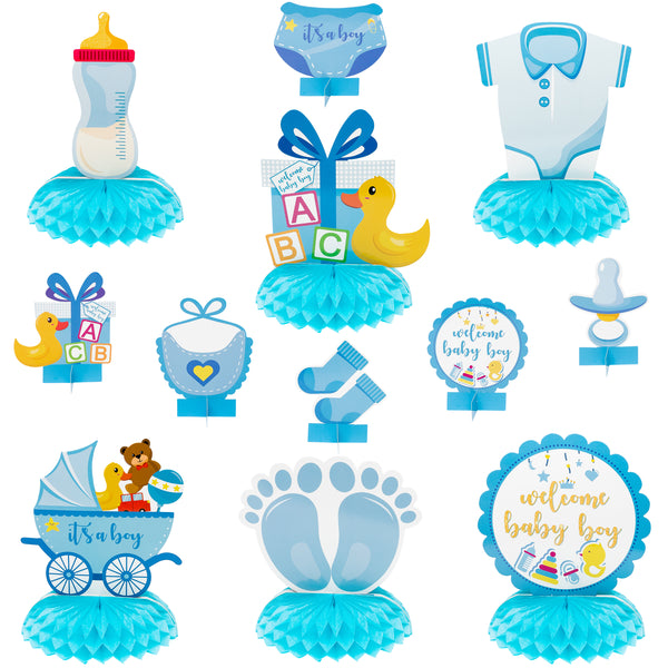 OSNIE 12Pcs It's a Boy Baby Shower Themed Honeycomb Centerpieces Table Topper for Baby Boys Welcome Baby Boy Cutouts Gender Reveal Party Decorations Infant Baby Party Favors Photo Booth Props (Blue)