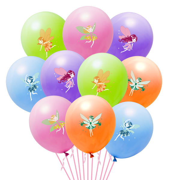 OSNIE 50Pcs Fairy Themed Latex Balloons, 12Inch Assorted Color Fairy Princess Balloons Bouquet with Ribbons, Garden Floral Fairy Butterfly Themed Party Supplies Decor for Girls Birthday Baby Shower