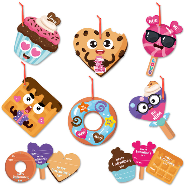 OSNIE 30 Packs Dessert Make a Face Stickers Valentines Day Ornament Craft Kits for Kids Make Your Own Sweets and Treats Valentine Cards Dessert Hanging Decoration Classroom Game Handcraft Supplies