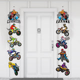 OSNIE 10Pcs Dirt Bike Party Decorations Supplies Checkered Racing Car Cutouts Party Door Banner Porch Sign Hanging Flag for Outdoor Indoor Home Wall Decor Motorcycles Theme Party Decoration for Boys