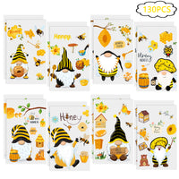 OSNIE 130 Pieces Honey Bee Gnome Stickers Décor Sunflower Honey Jar Bumblebee Mushroom Removable Window Stickers Decals for Home Office Birthday Anniversary Party Supplies Classroom Rewards, 16 Sheets