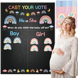OSNIE Boho Rainbow Gender Reveal Party Games Cast Your Vote He or She Gender Reveal Poster with Team Boy Team Girl Voting Stickers Bohemian Rainbow Party Decor Baby Shower Gender Announcements Ideas
