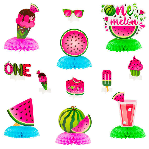 OSNIE 12Pcs Watermelon Honeycomb Centerpieces Table Toppers for Baby Girls One in a Melon Party Decor Summer Fruit Pink Watermelon 1st Party Supplies One Year Old Birthday Party Baby Shower Photo Prop