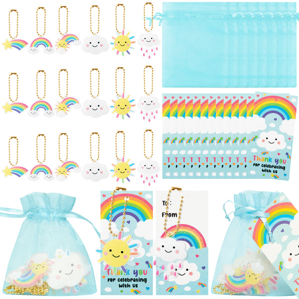OSNIE 24 Sets Rainbow Party Favors - Thank You Kraft Tags Acrylic Keychains Organza Bag Colorful Cloud Sunshine Party Supplies for School Rewards Birthday Party Bridal Baby Shower Return Gifts