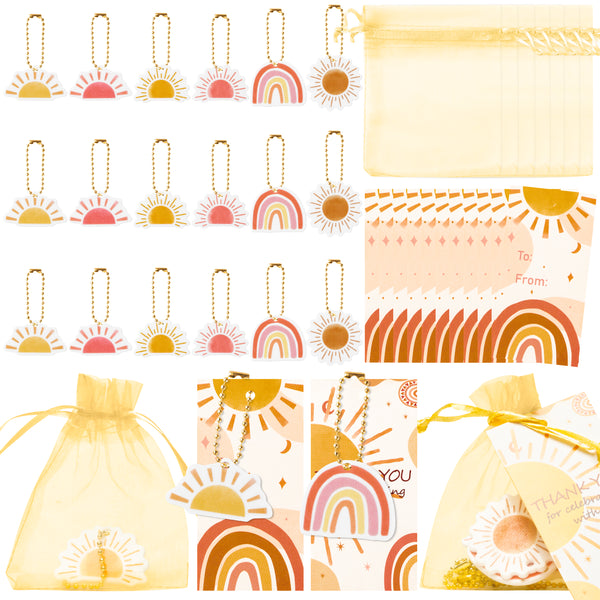 OSNIE 24 Sets Rainbow Boho Sun Party Favors- Thank You Kraft Tags Acrylic Keychains Organza Bag Bohemia Retro Hippie Sunshine Party Supplies for Birthday Bridal Wedding Groovy Baby Shower Return Gifts