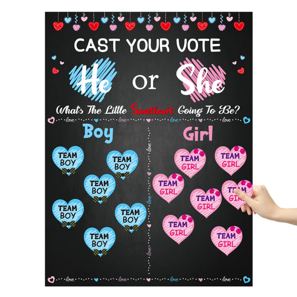 OSNIE Little Sweetheart Gender Reveal Party Games Cast Your Vote Poster with Team Boy Team Girl Stickers for He Or She Valentines Day What Will Our Little Sweetheart Be Baby Shower Decorations Supplies