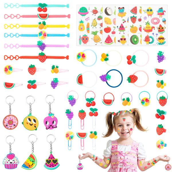 OSNIE 48Pcs Fruit Themed Party Favors Summer Tutti Frutti Party Supplies Birthday Party Toys Assortment Goodie Bag Stuffers Carnival Prizes Pinata Fillers Treasure Box Toy School Reward Gifts for Kids