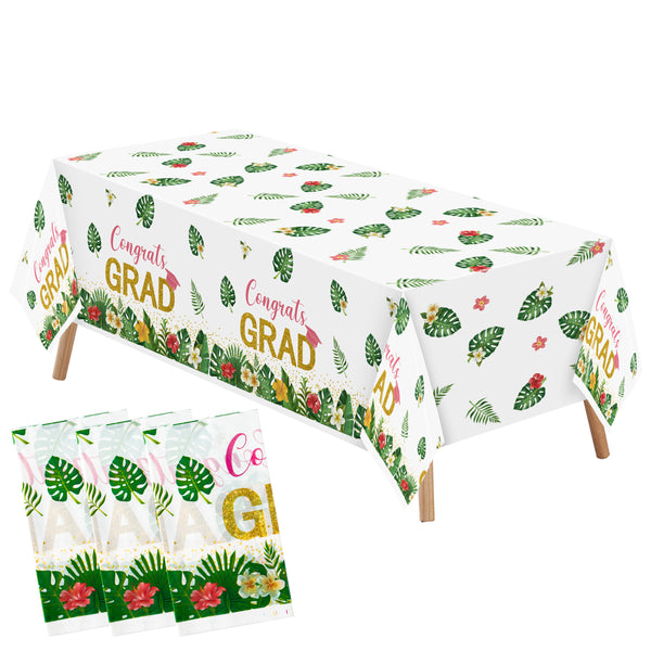 OSNIE 3Pcs Congrats GRAD Party Tablecloths Large Plastic Disposable Waterproof Rectangular Table Cover Hawaii Theme Aloha Grad Party Supplies for Class School 2023 Graduation Party Decoration, 51"×86"