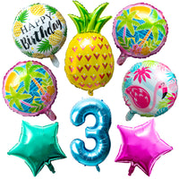 OSNIE Hawaiian Balloons Party Decorations for 3rd Birthday, 8 Pcs Giant Foil Mylar Balloons Pineapple Flamingo Palm Tree Leaves Tiki Summer Beach Pool Aloha Tropical Luau Party Decorations Supplies