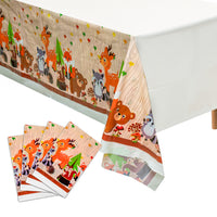 OSNIE 4 Packs of Jungle Safari Woodland Animals Party Tablecloth, Disposable Plastic Rectangular Table Covers, Wild One Zoo Themed Party Decorations Supplies for Kids Birthday Baby Shower, 71''x42.5''