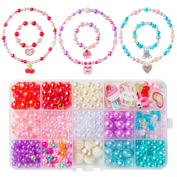 OSNIE Valentines Day DIY Bead Jewelry Making Kit for Kids Girls Heart Cherry Bear Cupcake Cloud Ice Cream Owl Penguin Charm Beads for Bracelets Rings Necklaces Creativity Beading Kit Art Craft 400Pcs+