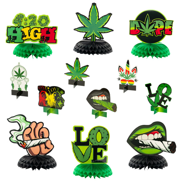 OSNIE 12Pcs Weed Themed Honeycomb Centerpieces Table Toppers Smoking Marijuana Green Pot Leaves Cannabis Stoner 420 Have a Dope Birthday Party Decorations Supplies Photo Booth Props for Adults