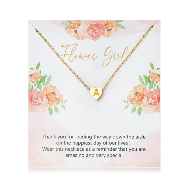 OSNIE Flower Girl A-Z Alphabet Pendant Necklace 14K Gold Plated Tiny Capital Letter Initial Heart Pendant Necklace Wedding Day Thank You for Being My Flower Girls Jewelry Gifts Proposal from Bride