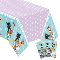 OSNIE 3Pcs Cat Party Tablecloths Disposable Plastic Waterproof Rectangular Table Covers Cartoon Kitty Meow Theme Party Decorations Supplies for Animals Pet Birthday Baby Shower Camping 108”× 54”
