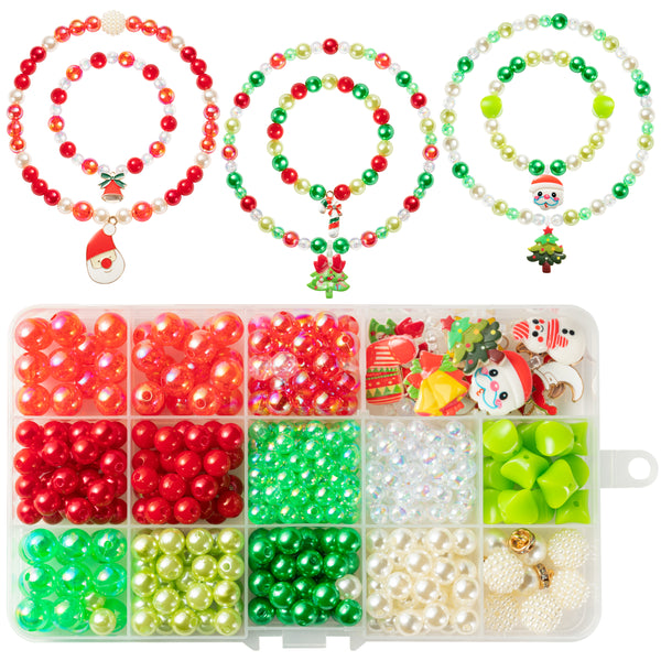 OSNIE Christmas DIY Bead Jewelry Making Kit Santa Claus Snowman Penguin Christmas Trees Reindeer Stocking Snowflake Bell Charm Bead for Kids Bracelets Necklaces Xmas Craft Material Beading Kit 400Pcs+