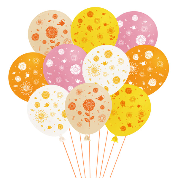 OSNIE 36Pcs Sunflower Latex Balloons with Ribbons 12 Inch Assorted Colors Sun Flower Print Balloons Spring Summer Garden Themed Party Decorations Supplies for Birthday Wedding Bridal Baby Shower
