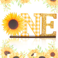 OSNIE Sunflower One Letter Sign Wooden Table Centerpiece for Baby Girls Summer Yellow Sunflower First Birthday Party Decoration Supplies for One Year Old Milestone Baby Shower Cake Smash Photo Prop